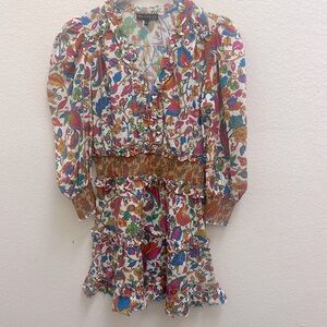 House Of Harlow 1960 Puff Sleeve Smocked 60s Boho Floral Mini Dress